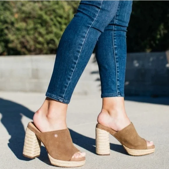 NEW Yellow Box Suede Espadrille Platform Block Heel Sandal - Picture 6 of 7